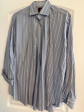 Men's Blue Striped Button-Up Shirt